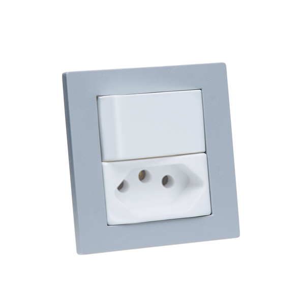 Espelho Duplo Reto 1 Tomada 20a 1 Interruptor Cinza