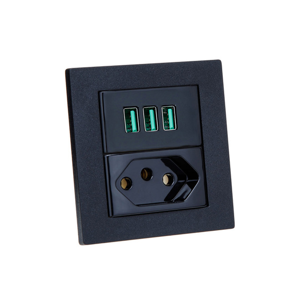 Espelho Duplo Reto Com 1 Tomada 20a 3 Usb 5.2a Preto