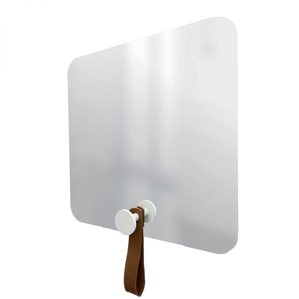 Espelho Funcional Hook Branco Alça Caramelo 50x50 Cm Quadrado