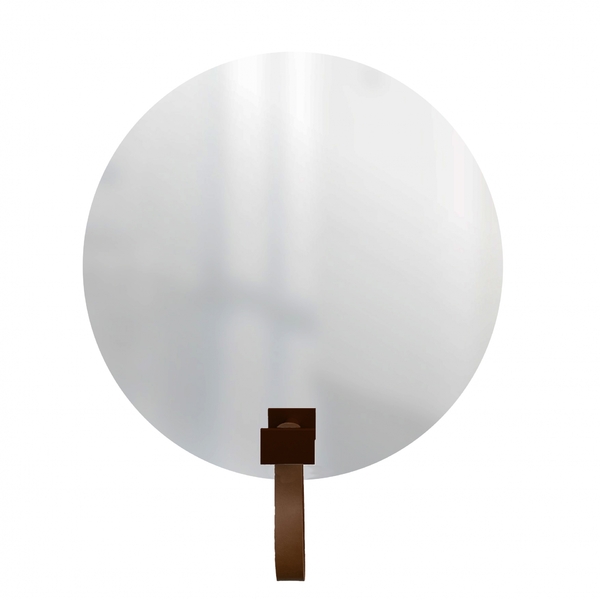 Espelho Funcional Hook Corten Alça Caramelo 50 Cm Redondo