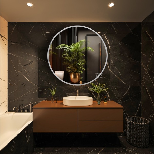 Espelho Grande Redondo Moldura Metal Decorativo 100x100cm Lux