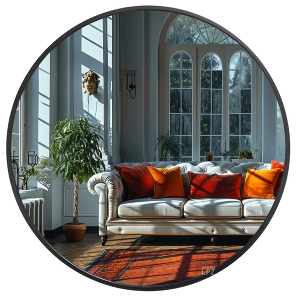 Espelho Grande Redondo Moldura Metal Decorativo 80x80cm Luxo