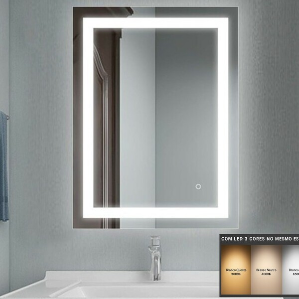 Espelho Iluminação Led neutro  80x120 Cm Retangular Luz Frent
