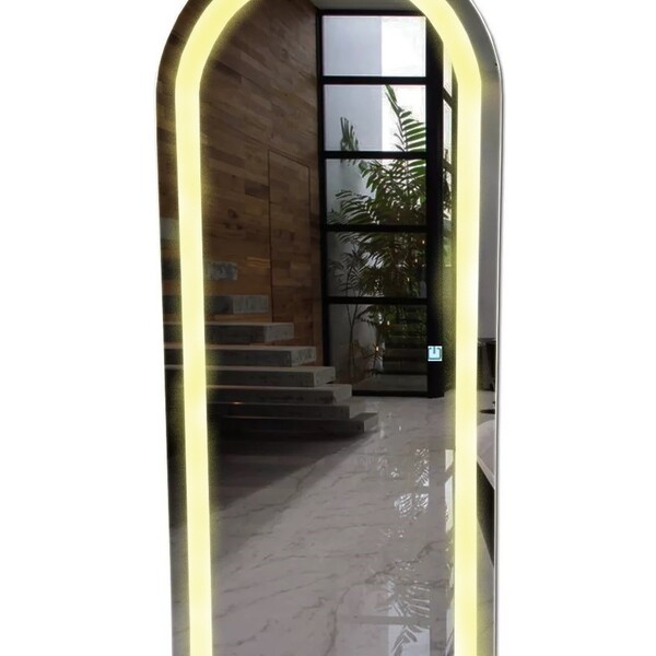 Espelho Jateado Arco Grande Iluminado Com Led Quente Touch 15
