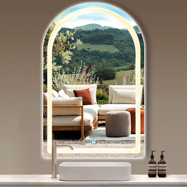 Espelho Jateado Arco Iluminado Com Led Quente Touch 100x80cm