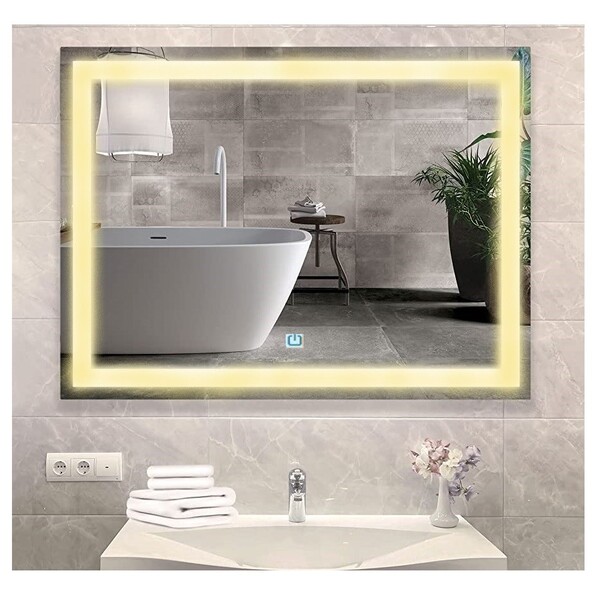 Espelho Jateado Iluminado Com Led Quente E Touch 100x70cm Hor