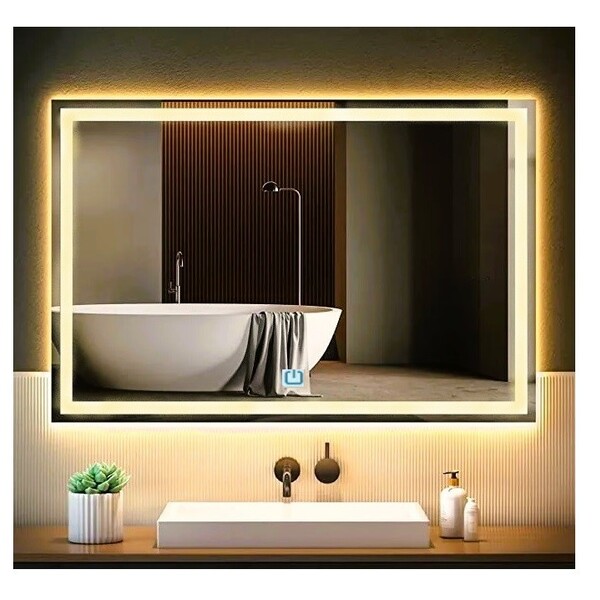 Espelho Jateado Iluminado Com Led Quente E Touch 90x60cm Hori