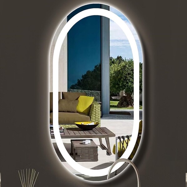 Espelho Jateado Oval Iluminado Com Led Frio - 50x120cm