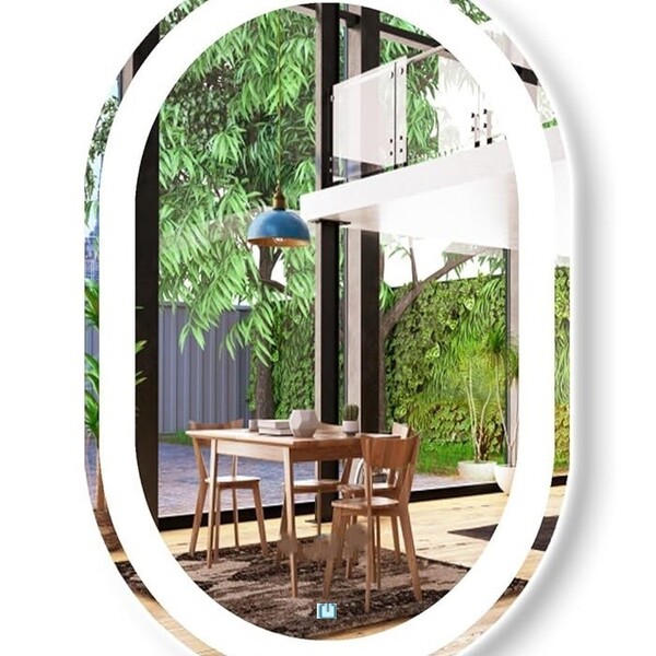 Espelho Jateado Oval Iluminado Com Led Frio Touch 100x70cm