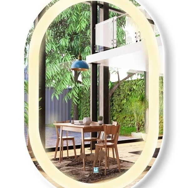 Espelho Jateado Oval Iluminado Com Led Quente Touch 120x50cm