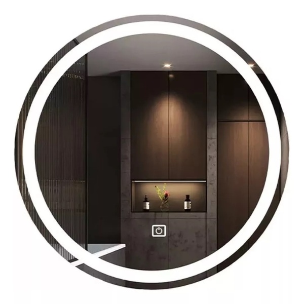 Espelho Jateado Redondo Iluminado Com Led Frio E Touch 60cm