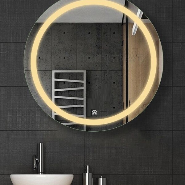 Espelho Jateado Redondo Iluminado Com Led Quente E Touch 60cm