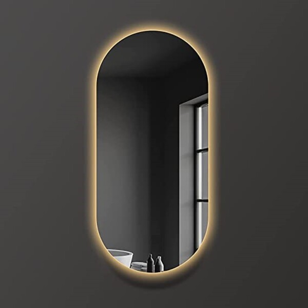 Espelho Lapidado Oval Iluminado Com Led Quente - 70x100cm