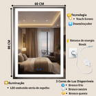 Espelho Led Para Banheiro Touch 3 Cores de Luz Com Desembaçad