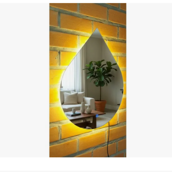 Espelho Led quente 3000k Orgânico 53 x 70  Formato Gota pingo