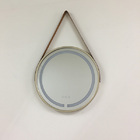 Espelho Led Redondo Com Alça De Couro Adnet  Dourado 45cm