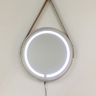 Espelho Led Redondo Com Alça De Couro Adnet  Dourado 45cm