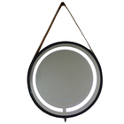 Espelho Led Redondo Com Alça De Couro Adnet Preto  45cm