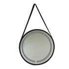 Espelho Led Redondo Com Alça De Couro Adnet Preto  45cm