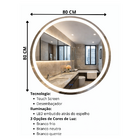 Espelho LED Redondo Touch 3 Cores de Luz Com Desembaçador e D