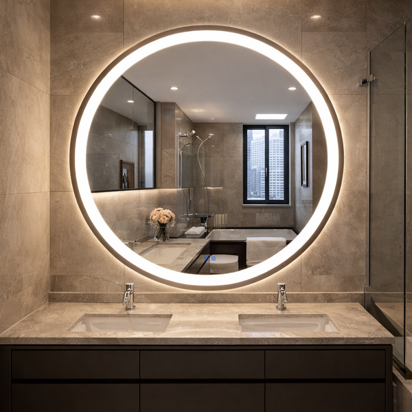 Espelho LED Redondo Touch 3 Cores de Luz Com Desembaçador e D