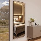 Espelho Orgânico 110x50cm Moldura Couro Preto Corpo Inteiro Q