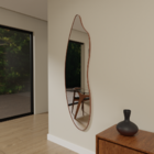 Espelho Orgânico 115cm X 40cm E22 Moldura Couro Caramelo Luxo