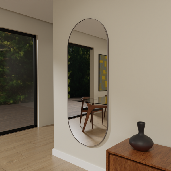 Espelho Orgânico 115cm X 55cm E07 Moldura Couro Café Luxo Lan