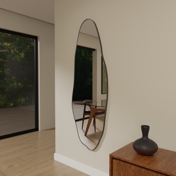 Espelho Orgânico 115cm X 60cm E05 Moldura Couro Preto