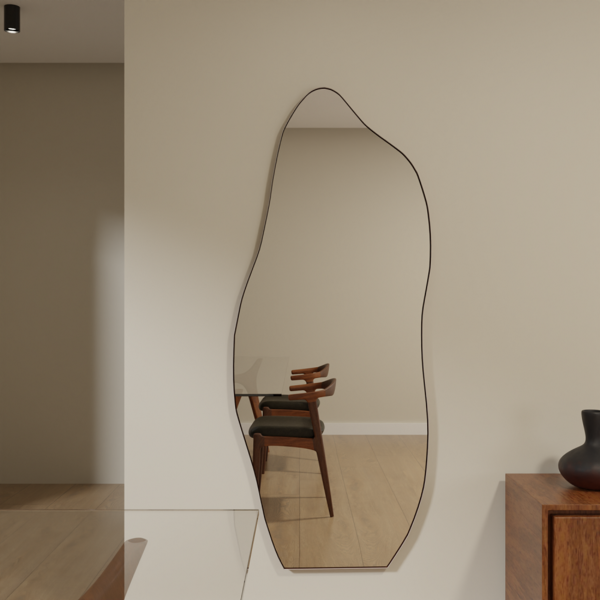 Espelho Orgânico 115cm X 60cm E06 Moldura Couro Caramelo