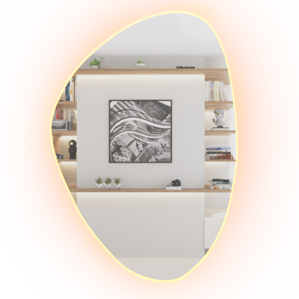 Espelho Orgânico Grande Decorativo Com Led 95x67cm Com Fonte