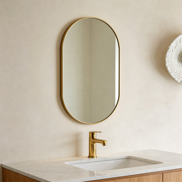 Espelho para Banheiro Oval Moldura Dourado Fosco 58x90cm Borda Fina Darabas Agardi