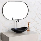 Espelho Oval 70x50cm Com Moldura Alumínio Preto