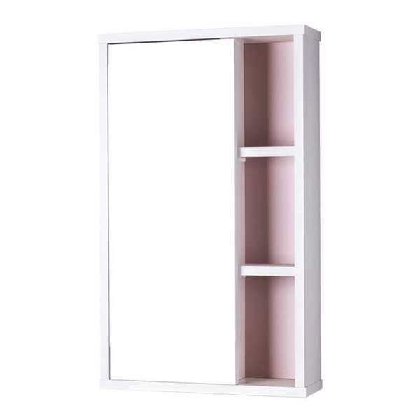 Espelho Para Banheiro Com Armário Milano Branco E Rosa Claro