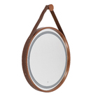 Espelho para Banheiro com LED Redondo Com Moldura Cobre e Alça em Couro 100 cm Dna Lustres