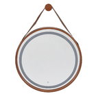 Espelho para Banheiro com LED Redondo Com Moldura Cobre e Alça em Couro 100 cm Dna Lustres