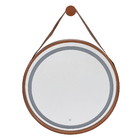 Espelho para Banheiro com LED Redondo Com Moldura Cobre e Alça em Couro 80 cm Dna Lustres