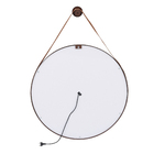 Espelho para Banheiro com LED Redondo Com Moldura Marrom e Alça em Couro 80 cm Dna Lustres