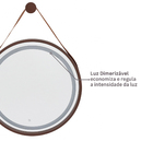 Espelho para Banheiro com LED Redondo Com Moldura Marrom e Alça em Couro 80 cm Dna Lustres