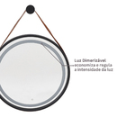 Espelho para Banheiro com LED Redondo Com Moldura Preta e Alça em Couro 100 cm Dna Lustres