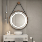 Espelho para Banheiro com LED Redondo com Moldura Bivolt Preta e Alça em Couro 60 cm Dna Lustres