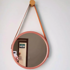 Espelho Pendurado Redondo Com Alça De Couro 33cm