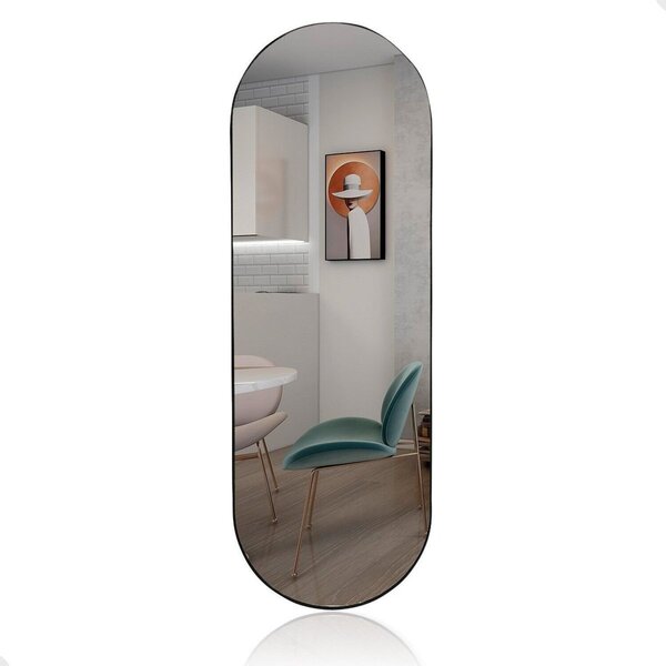 Espelho Pílula 150x50cm Suporte De Parede Couro Orgânico Corp