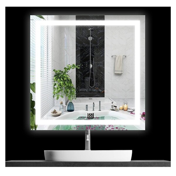 Espelho Quadrado Jateado Iluminado Com Led Frio 60x60cm Touch