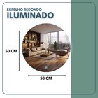 Espelho Redondo 50cm Touch Led 6000k Iluminação Indireta Redu