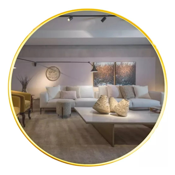 Espelho Redondo 60cm Com Moldura Alumínio Dourado