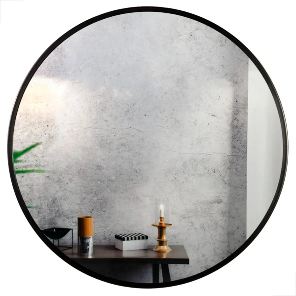 Espelho Redondo 60cm Com Moldura Alumínio Preto