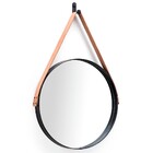 Espelho Redondo 70 Cm Adnet Preto Escandinavo Com Alça De Cou