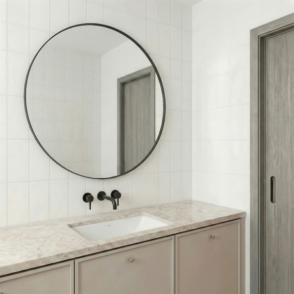 Espelho para Banheiro Redondo Moldura Preto Fosco 80cm Borda Fina Darabas Agardi