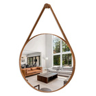 Espelho Redondo Adnet 60cm Com Alça De Couro Cor Caramelo Com
